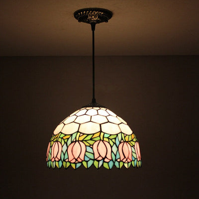 Tiffany Tulip Stained Glass 1-Light Pendant Light