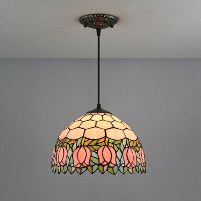 Tiffany Tulip Stained Glass 1-Light Pendant Light