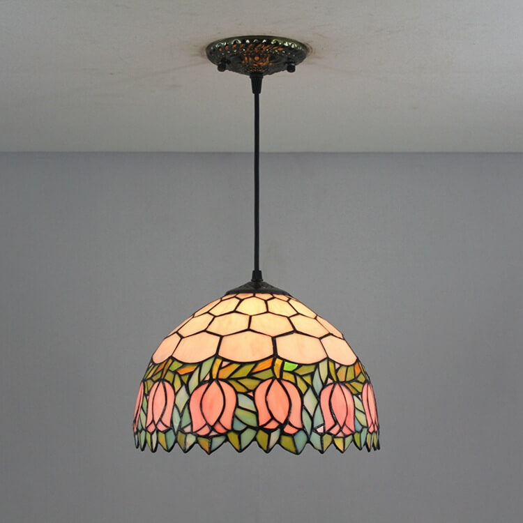 Tiffany Tulip Stained Glass 1-Light Pendant Light