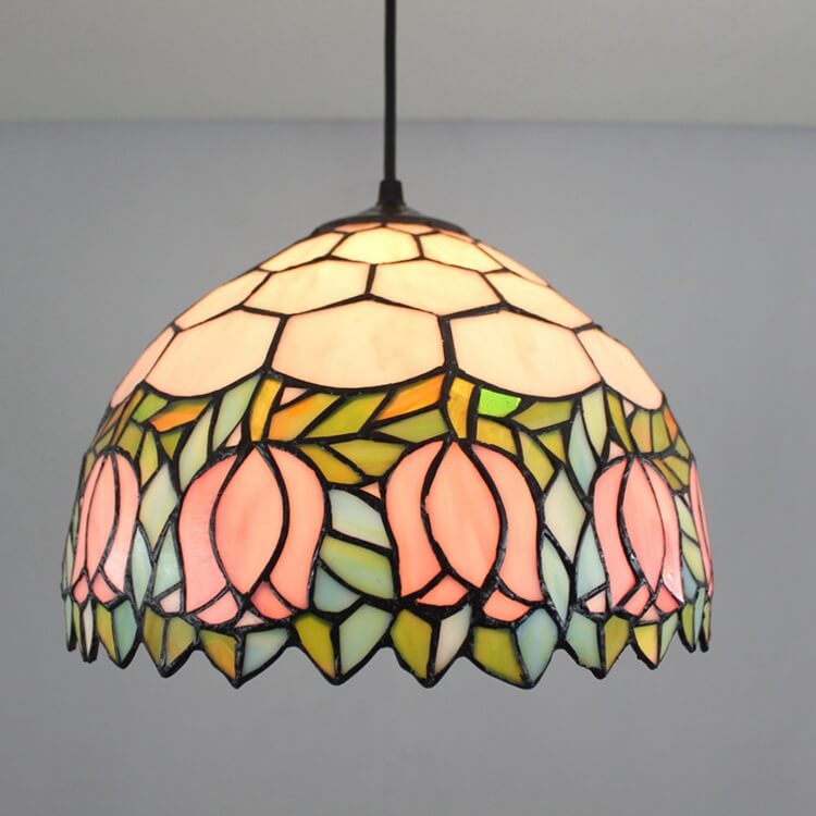 Tiffany Tulip Stained Glass 1-Light Pendant Light