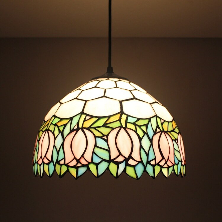 Tiffany Tulip Stained Glass 1-Light Pendant Light