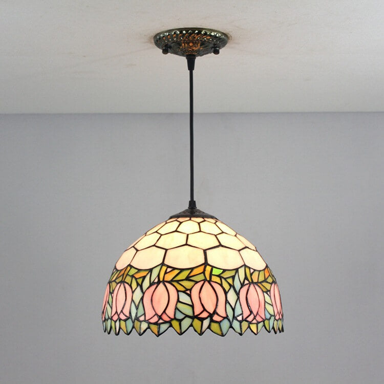 Tiffany Tulip Stained Glass 1-Light Pendant Light