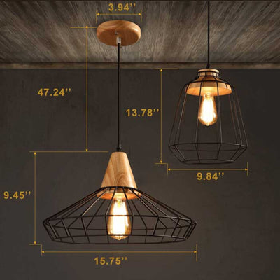 Industrial Retro Black Cage Metal 1-Light Pendant Light