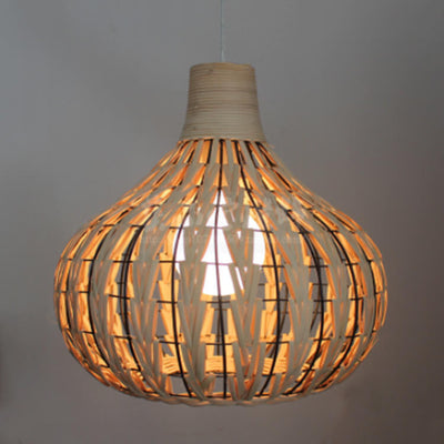 Rustic Rattan Weaving 1-Light Water Drop Shaped Pendant Light