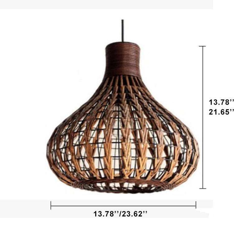 Rustikales Rattan-Geflecht 1-Licht-Pendelleuchte in Wassertropfenform 