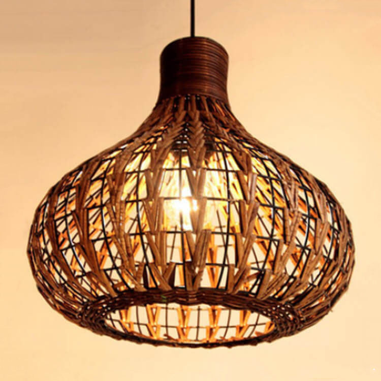 Rustic Rattan Weaving 1-Light Water Drop Shaped Pendant Light