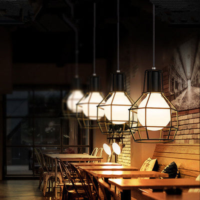 Lámpara Colgante de Jaula Redonda de Hierro Creativo Industrial de 1 Luz 