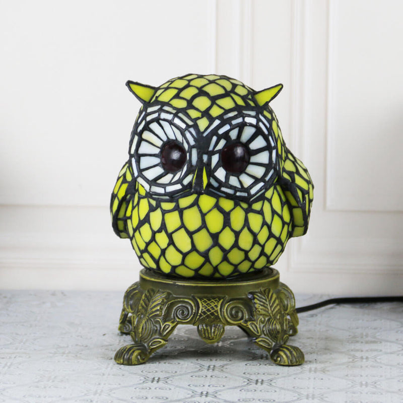 Lámpara de Mesa de Vidrio Tiffany Creative Owl Stained Glass de 1 Luz 
