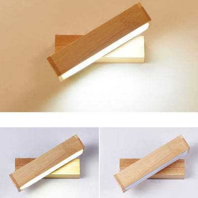 Simple Log Wooden Rectangular Rotatable LED Wall Sconce Lamp