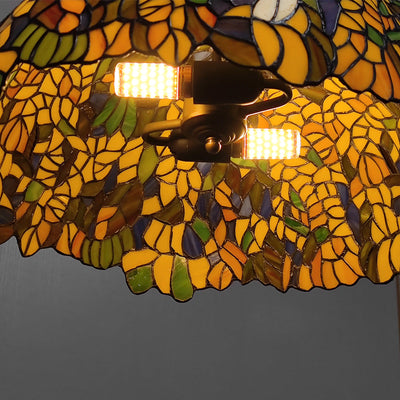 European Style Tiffany Dome Stained Glass Dragonfly Flower 2-Light Chandelier