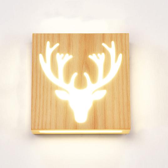 Modern Creative Solid Wood Happy Tree &amp;  Antler Pattern LED Wall Sconce Lamp