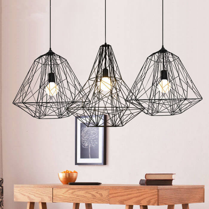 Lámpara colgante vintage industrial de jaula de hierro con 1 luz 