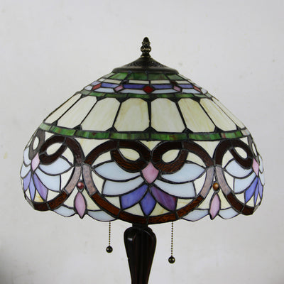 Tiffany Mediterranean Stained Glass Cone Pull Cord 2-Light Table Lamp