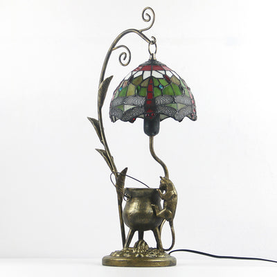 Vintage Tiffany Dome Stained Glass Mouse Base 1-Light Table Lamp