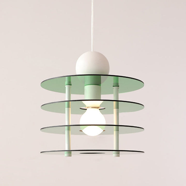 Zeitgenössische nordische bunte Acryl fliegende Untertasse 1-Licht Pendelleuchte für Schlafzimmer 