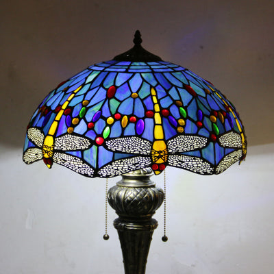 European Vintage Tiffany Dragonfly Peacock Glass Resin 1-Light Table Lamp