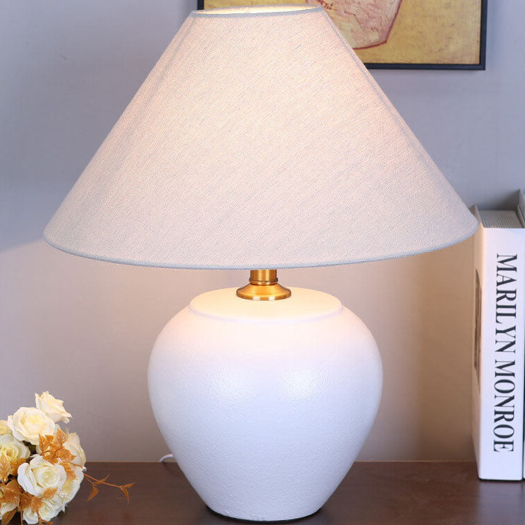 Chinesische Retro-Vase Basis Keramik Leinen 1-Licht Tischlampe 