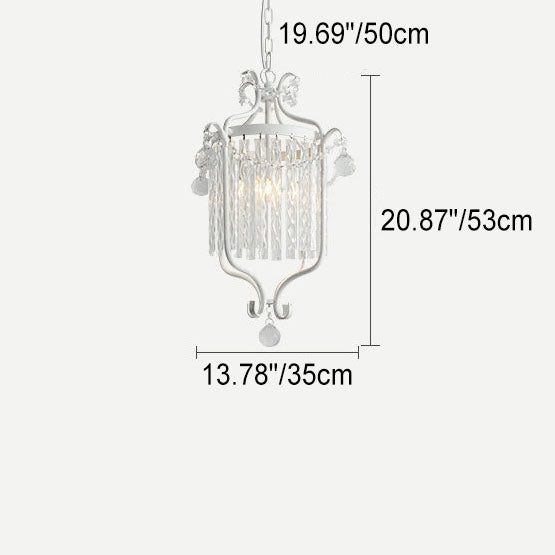 Traditional European Crystal Strip Cage Iron 1-Light Pendant Light For Dining Room