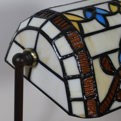 Tiffany Floral Butterfly Stained Glass 1-Light Bank Zipper Table Lamp