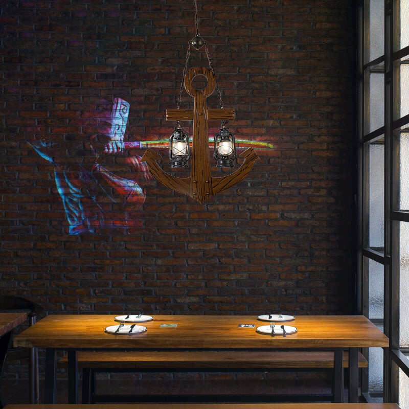 Candelabro de isla de 2 luces con ancla de barco industrial retro 