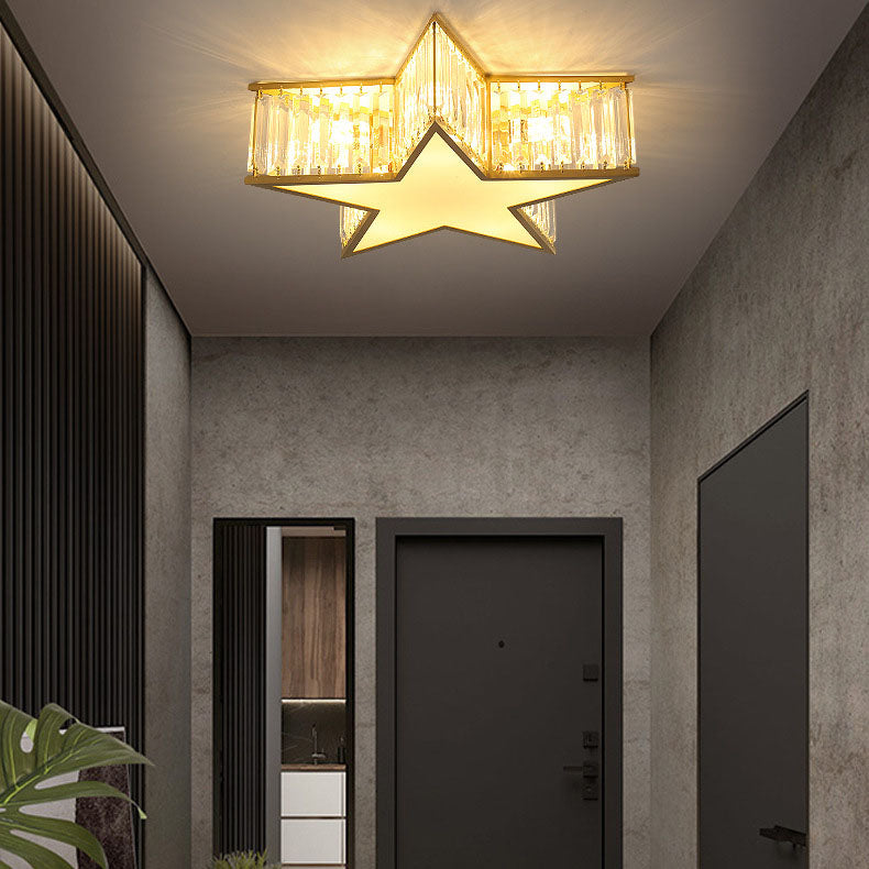 Moderne Luxus-Deckenleuchte aus Kristallgold mit geometrischer Form, 4/5-Licht, halbbündige Montage