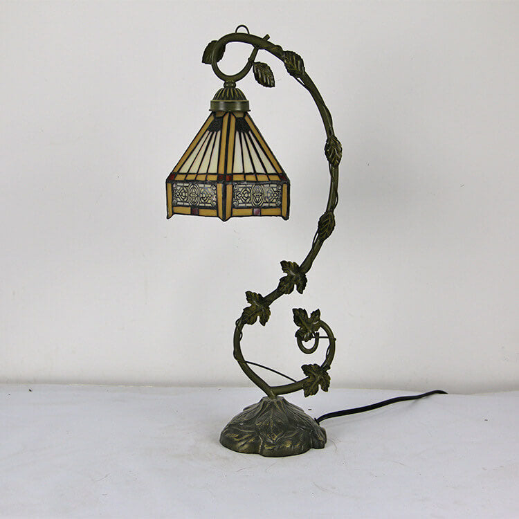 Tiffany Rustic Rose Stained Glass Vine Resin 1-Light Table Lamp