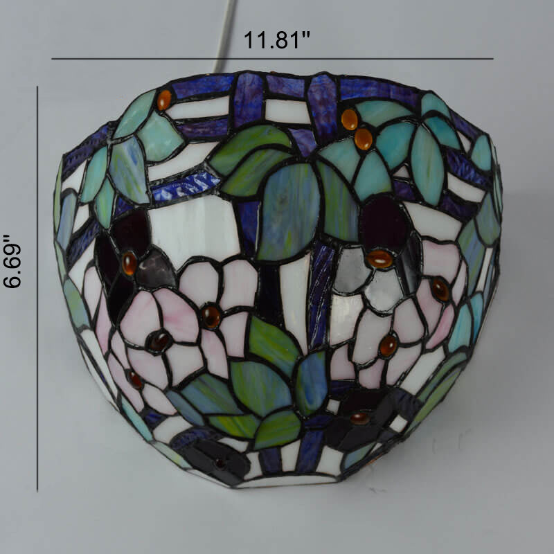 Vintage Tiffany Flower Stained Glass Bowl 1-Light Wall Sconce Lamp