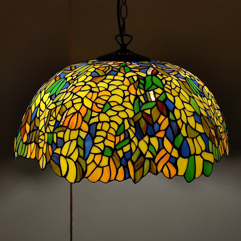 Traditioneller Tiffany-Dom-Wandglas-Rund-Dragonfly-Blumen-2-Licht-Kronleuchter für das Wohnzimmer 