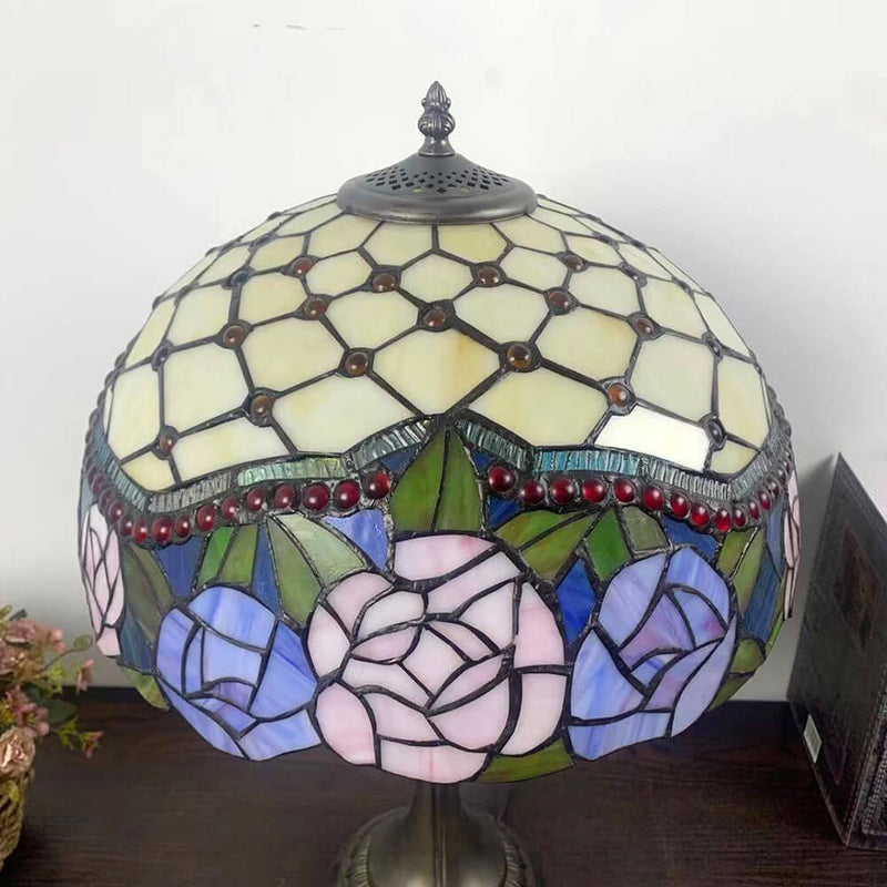 Lampe de Table en Verre Tiffany Européenne à Fleurs avec 2 Lumières 