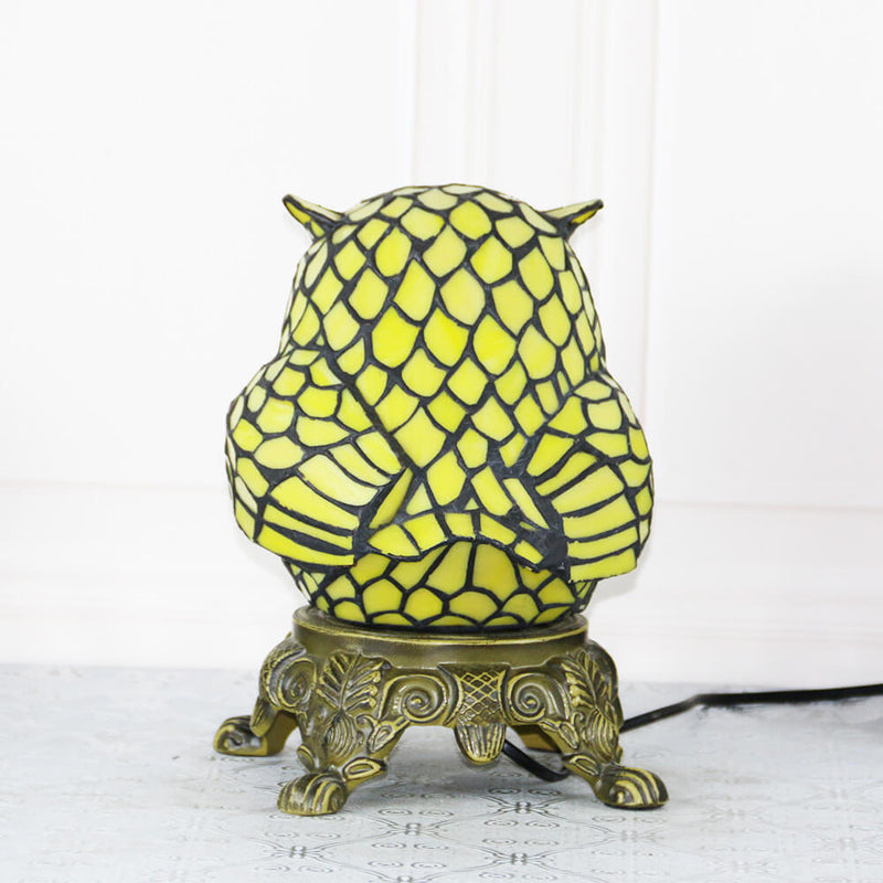 Lámpara de Mesa de Vidrio Tiffany Creative Owl Stained Glass de 1 Luz 