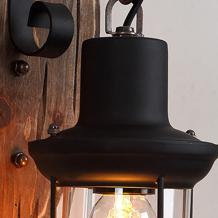 Traditional Farmhouse Wood Disc Iron Shade 1-Light Wall Sconce Lamp For Dining Room