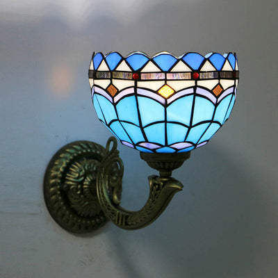 Tiffany Cup Dragonfly Tulip Zinc Alloy Stained Glass 1-Light Wall Sconce Lamp