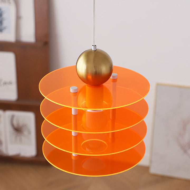 Zeitgenössische nordische bunte Acryl fliegende Untertasse 1-Licht Pendelleuchte für Schlafzimmer 