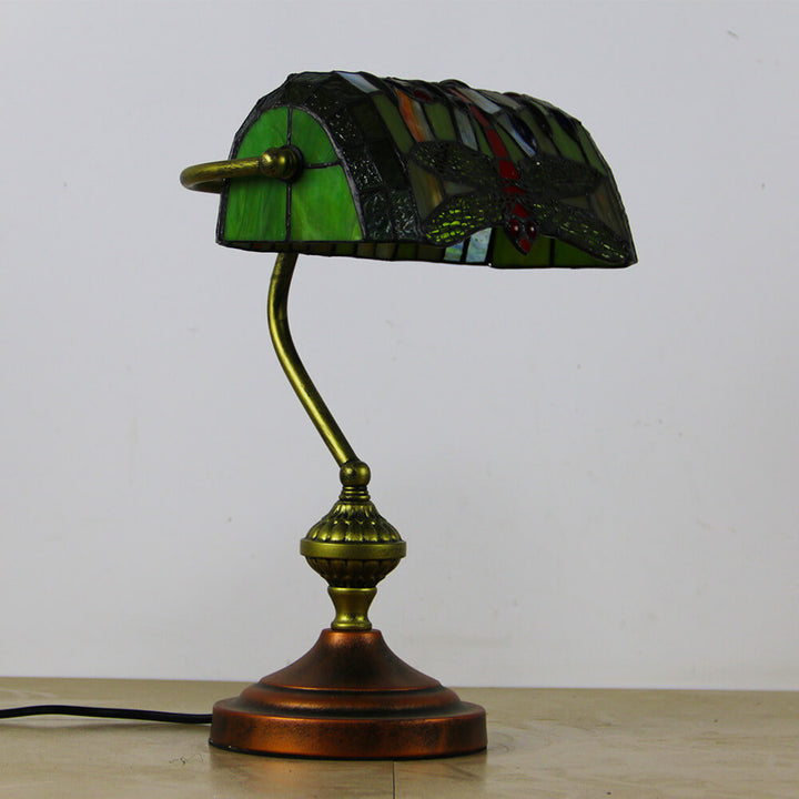 Europäische Tiffany Vintage Bankglas-Hardware 1-Licht Tischlampe 