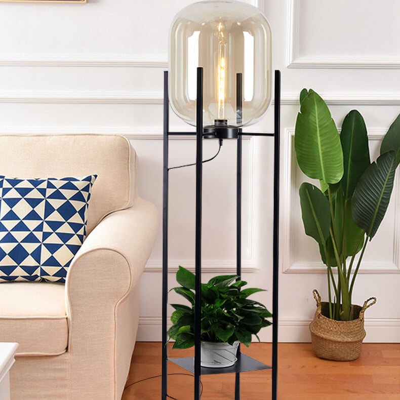 Abat-jour rond en verre de simplicité moderne, support en fer, lampadaire sur pied à 1 lumière pour le salon 