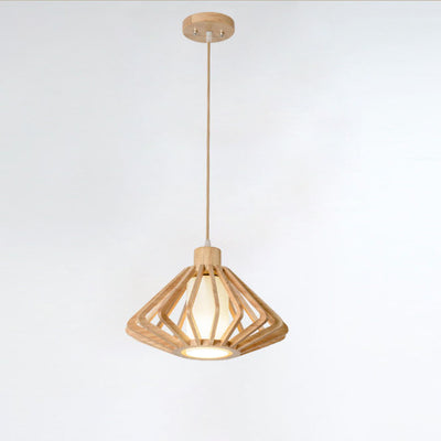Japanische Vintage Holz Rhombus Laterne 1-Licht Pendelleuchte 