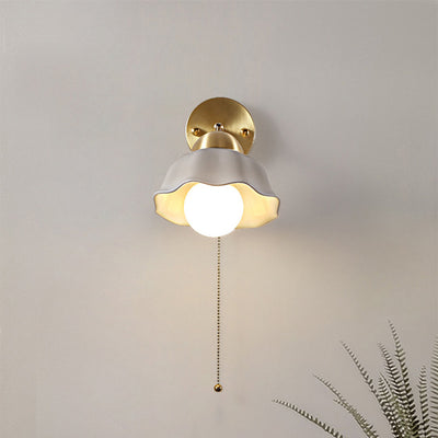 Modern Minimalist Floral Copper Ceramic Pull Cord 1-Light Wall Sconce Lamp