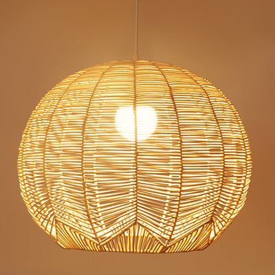 Contemporary Boho Rattan Weaving Cage 1-Light Pendant Light For Dining Room