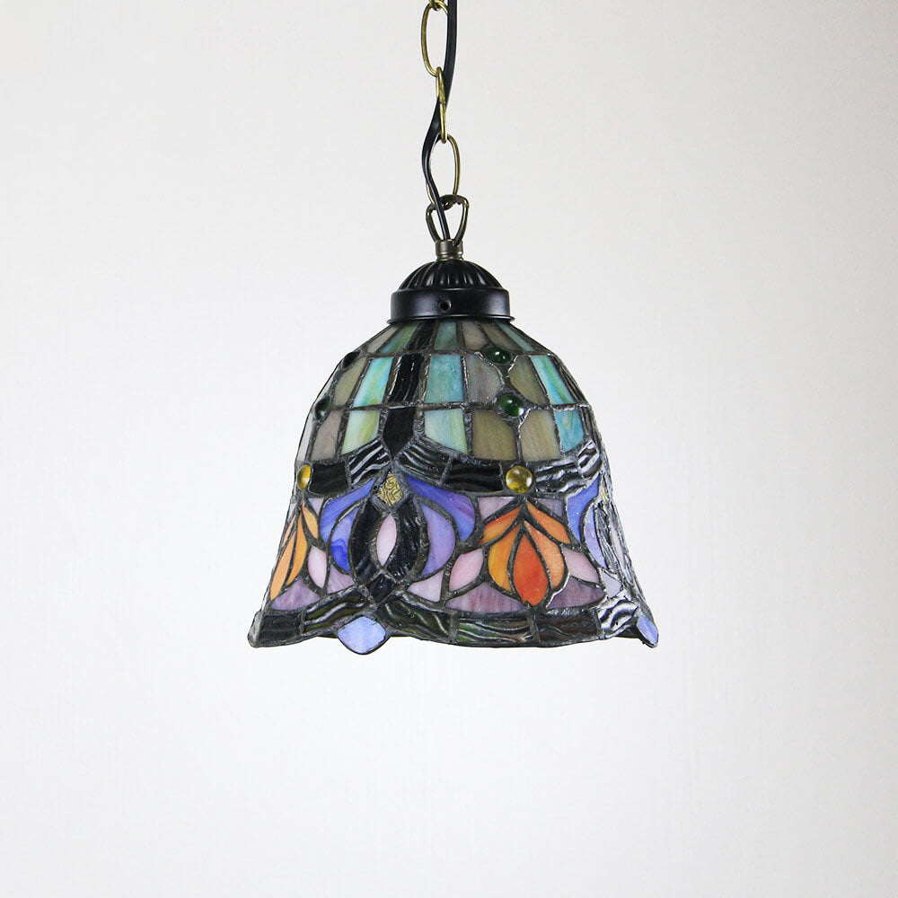 Suspension lumineuse à 1 ampoule en verre teinté avec perles Rustic Rose de Tiffany 