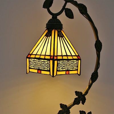 Tiffany Rustic Rose Stained Glass Vine Resin 1-Light Table Lamp