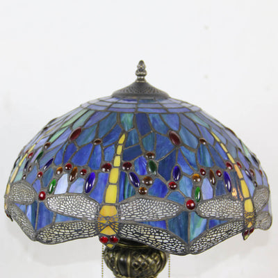 European Vintage Tiffany Dragonfly Peacock Glass Resin 1-Light Table Lamp