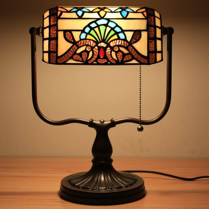 Traditional Tiffany Floral Butterfly Stained Glass 1-Light Bank Zipper Table Lamp for Bedroom