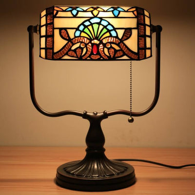 Tiffany Floral Butterfly Stained Glass 1-Light Bank Zipper Table Lamp