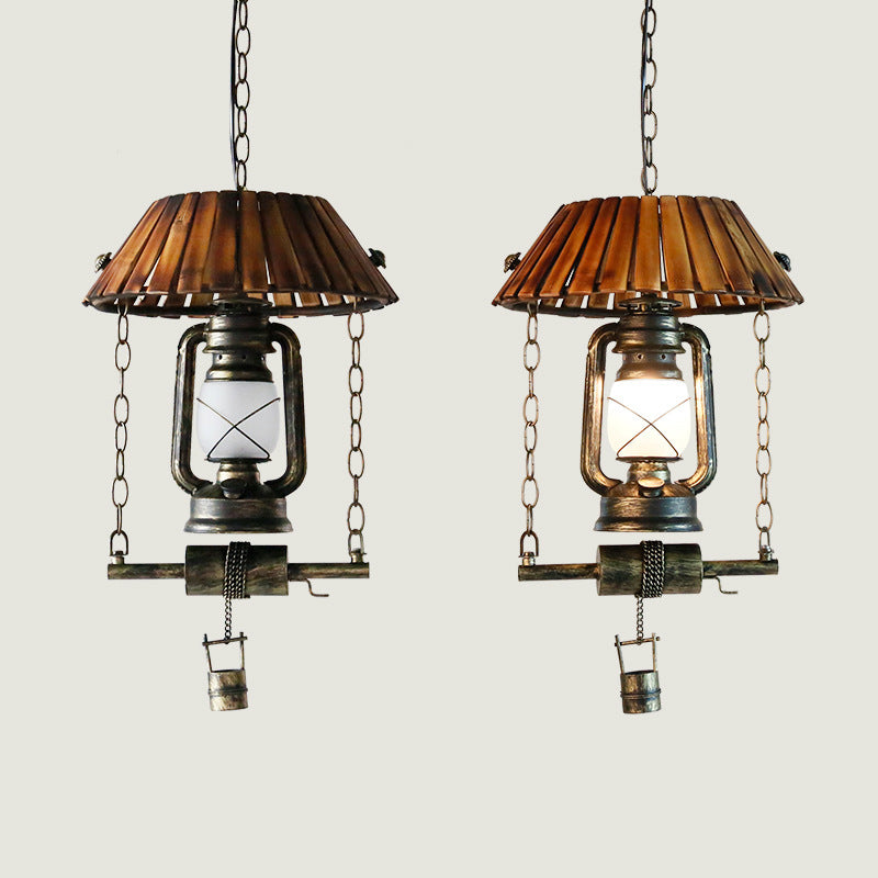 Vintage Kerosene Oil Lamp Bamboo 1-Light Pendant Light