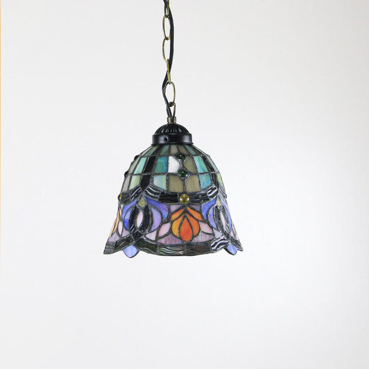 Suspension lumineuse à 1 ampoule en verre teinté avec perles Rustic Rose de Tiffany 