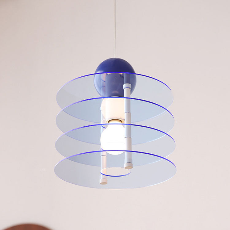 Zeitgenössische nordische bunte Acryl fliegende Untertasse 1-Licht Pendelleuchte für Schlafzimmer 