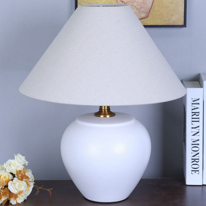 Chinesische Retro-Vase Basis Keramik Leinen 1-Licht Tischlampe 