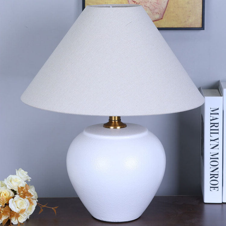 Chinese Retro Vase Base Ceramic Linen 1-Light Table Lamp