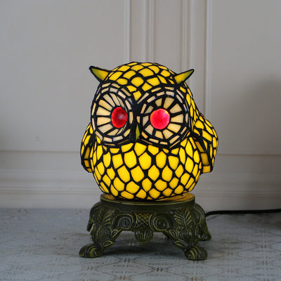 Tiffany Creative Owl Stained Glass 1-Light Table Lamp