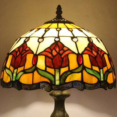 European Style Tiffany Gemstone Flower Dome 1-Light Table Lamp